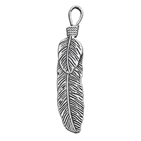 Tibetan Style Feather Pendants, antique silver color plated, nickel, lead & cadmium free, 11x56x3mm, Hole:Approx 4x7mm, 100PCs/Lot, Sold By Lot