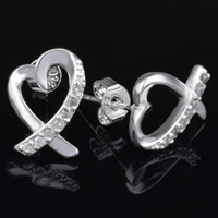 Cubic Zirconia Micro Pave Brass Earring Heart real silver plated micro pave cubic zirconia lead & cadmium free Sold By Pair