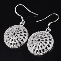 Brass Drop Earring Flat Round real silver plated lead & cadmium free Sold By Pair
