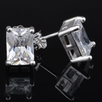Cubic Zirconia Micro Pave Brass Earring Rectangle real silver plated with cubic zirconia & faceted lead & cadmium free Sold By Pair
