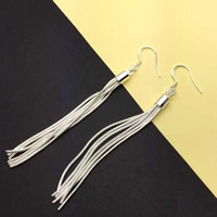 Fashion Fringe Earrings, Brass, real silver plated, lead & cadmium free, 80mm, Sold By Pair