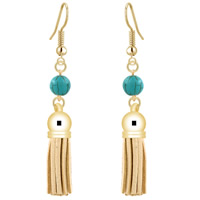 Fashion Fringe Earrings Zinc Alloy with Velveteen Cord & Turquoise iron earring hook Tassel gold color plated lead & cadmium free 35mm 75mm Sold By Bag
