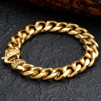 Męska bransoletka, Titantium stali, Platerowane w kolorze złota, łańcucha krawężnika & dla człowieka, 12mm, sprzedawane na około 8.5 cal Strand