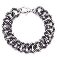Titanium Steel Bracelet, Skull, twist oval chain & for man & blacken, 15mm, Sold Per Approx 8.5 Inch Strand