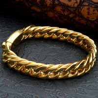 Acier titane bracelet, Placage de couleur d'or, chaîne de torsion ovale & pour homme, 20mm, Vendu par Environ 8.5 pouce brin