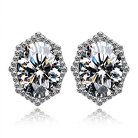 Cubic Zirconia Micro Pave Brass Earring platinum plated micro pave cubic zirconia & faceted nickel lead & cadmium free Sold By Pair
