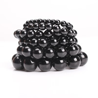Bracelets de cristal, Rond, normes différentes pour le choix, noir, Longueur Environ 7 pouce, 5Strandstoron/sac, Vendu par sac