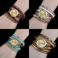 Wrap Watch PU Leather with Glass & Zinc Alloy stainless steel snap clasp gold color plated adjustable & for woman &  & snakeskin pattern nickel lead & cadmium free 25mm 15mm Length Approx 24.5 Inch Sold By Lot