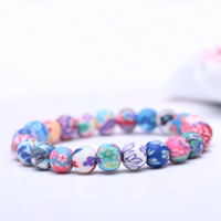 Polymer Clay Bracelet, Round, handmade, 8mm, Length:Approx 7 Inch, 3Strands/Bag, Sold By Bag
