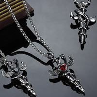 Titanium Steel Pendants, Angel Wing Cross, with rhinestone & blacken, more colors for choice, 22.06x40.3mm, Hole:Approx 3-5mm, 3PCs/Bag, Sold By Bag