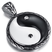 Titanium Steel Pendants, ying yang & enamel & with rhinestone & blacken, 20mm, Hole:Approx 3-5mm, 3PCs/Bag, Sold By Bag