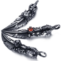 Titanium Steel Pendants Feather with rhinestone & blacken 10-40mm Approx 3-5mm Sold By Bag