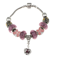 European Bracelet Zinc Alloy with brass chain & Crystal & Lampwork antique silver color plated charm bracelet & enamel & faceted nickel lead & cadmium free 3mm Sold By Lot