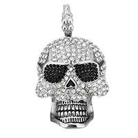 Stainless Steel Skull Pendants, Halloween Jewelry Gift & with rhinestone & blacken, 33x62x15mm, Hole:Approx 12mm, Sold By PC