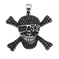 Stainless Steel Skull Pendants, with rhinestone & blacken, 55.50x48.50x12mm, Hole:Approx 7.5x10.5mm, Sold By PC