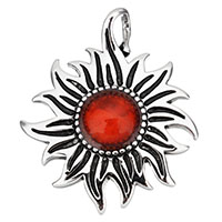 Stainless Steel Flower Pendant, with Glass, blacken, 44x53x8mm, Hole:Approx 6x7.5mm, Sold By PC