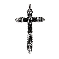 Stainless Steel Cross Pendants, Sword Cross, with rhinestone & blacken, 36x60x8mm, Hole:Approx 3.5x4mm, Sold By PC
