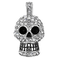 Cruach dhosmálta Skull pendants, Blaosc, le rhinestone & blacken, 19x35.50x10.50mm, Poll:Thart 5x7mm, Díolta De réir PC