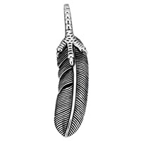 Stainless Steel Pendants, Feather, blacken, 14x61x6mm, Hole:Approx 4x10.5mm, Sold By PC