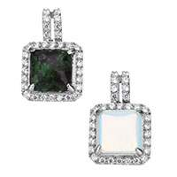 Gemstone Pendants Jewelry Stainless Steel with Gemstone Square natural & micro pave cubic zirconia Approx Sold By PC