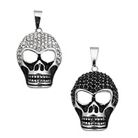 Stainless Steel Skull Pendants, with rhinestone & blacken, more colors for choice, 25x37x11mm, Hole:Approx 5x10mm, Sold By PC