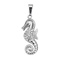 Stainless Steel Animal Pendants, Seahorse, with rhinestone, original color, 12x32x4mm, Hole:Approx 4x7mm, Sold By PC