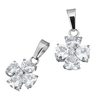 Cubic Zirconia Pendant Stainless Steel Four Leaf Clover with cubic zirconia original color Approx Sold By PC