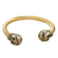Stainless Steel Cuff Bangle, Skull, gold color plated, blacken, 15mm, 7mm, Inner Diameter:Approx 61x52mm, Length:Approx 8 Inch, Sold By PC