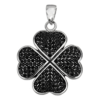Stainless Steel Flower Pendant Four Leaf Clover with rhinestone & blacken Approx Sold By PC