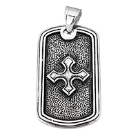 Stainless Steel Pendants, Rectangle, with letter pattern & blacken, 25.50x45x4mm, Hole:Approx 6.5x10mm, Sold By PC