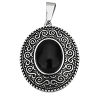Stainless Steel Pendants, with Resin, Flat Oval, blacken, 28x35x8mm, Hole:Approx 5.5x10mm, Sold By PC