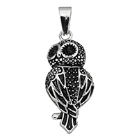 Stainless Steel Animal Pendants, Owl, with rhinestone & blacken, 17.50x39.50x6.50mm, Hole:Approx 5x10mm, Sold By PC