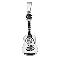 Stainless Steel Pendants, Guitar, with rhinestone & blacken, 14x41.50x5mm, Hole:Approx 5x10mm, Sold By PC