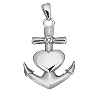 Stainless Steel Pendants, Anchor, nautical pattern & with rhinestone, original color, 23.50x34x5mm, Hole:Approx 4x6.5mm, Sold By PC