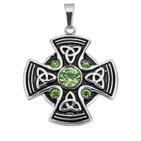 Stainless Steel Cross Pendants, with rhinestone & blacken, 32x35x5.50mm, Hole:Approx 4x7.5mm, Sold By PC