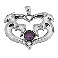Stainless Steel Heart Pendants, with Glass, original color, 40x31x5mm, Hole:Approx 3x6mm, Sold By PC