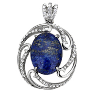 Natural Lapis Lazuli Pendants Stainless Steel with Natural Lapis Lazuli Flat Oval with rhinestone & hollow original color Approx Sold By PC
