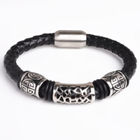 Men Bracelet Titanium Steel with PU Leather & Silicone for man & blacken 8mm Length Approx 8 Inch Sold By Bag