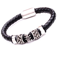 Men Bracelet Titanium Steel with PU Leather & Silicone Skull for man & blacken 8mm Length Approx 8 Inch Sold By Bag