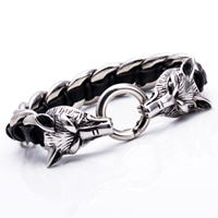 Men Bracelet Titanium Steel with PU Leather Dragon for man & blacken 15mm Length Approx 8.5 Inch Sold By Bag