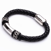 Men Bracelet, Titanium Steel, with PU Leather & Silicone, for man & blacken, 8mm, Length:Approx 8 Inch, 3Strands/Bag, Sold By Bag