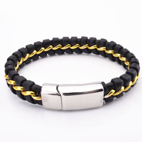 Men Bracelet, Titanium Steel, with PU Leather, plated, for man, 13mm, Sold Per Approx 8 Inch Strand