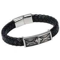 Men Bracelet, Titanium Steel, with PU Leather, for man & blacken, 215mm, Sold Per Approx 8 Inch Strand