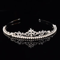 Tiaraer, Zinc Alloy, med ABS plastik perle & Krystal, Crown, sølvfarvet forgyldt, til brude & facetteret & med rhinestone, bly & cadmium fri, 160x30mm, Solgt af PC
