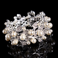 Bridal Armband, Zink Alloy, med ABS plast pärla, silver pläterad, för brud & med strass, leda & kadmiumfri, 20-30mm, Såld Per Ca 7 inch Strand