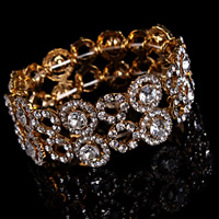 Bracelet nuptiale, alliage de zinc, Placage de couleur d'or, pour mariée & avec strass, sans plomb et cadmium, 30-40mm, Vendu par Environ 7 pouce brin