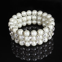 Bracelet nuptiale, Plastique ABS perle, avec alliage de zinc, Placage de couleur platine, pour mariée & avec strass, 25mm, Vendu par Environ 7 pouce brin