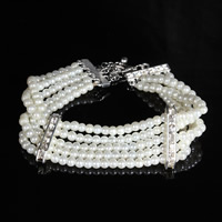 Bracelet nuptiale, Plastique ABS perle, avec alliage de zinc, avec 6cm chaînes de rallonge, Placage de couleur platine, pour mariée & avec strass, 19cm, Vendu par Environ 7 pouce brin