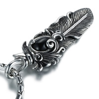 Titanium Steel Pendants, with Resin, Feather, blacken, 18.86x52.8mm, Hole:Approx 3-5mm, 3PCs/Bag, Sold By Bag