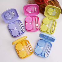 Plastic Contact Lens Case with Glass Rectangle with letter pattern mixed colors Sold By Bag
